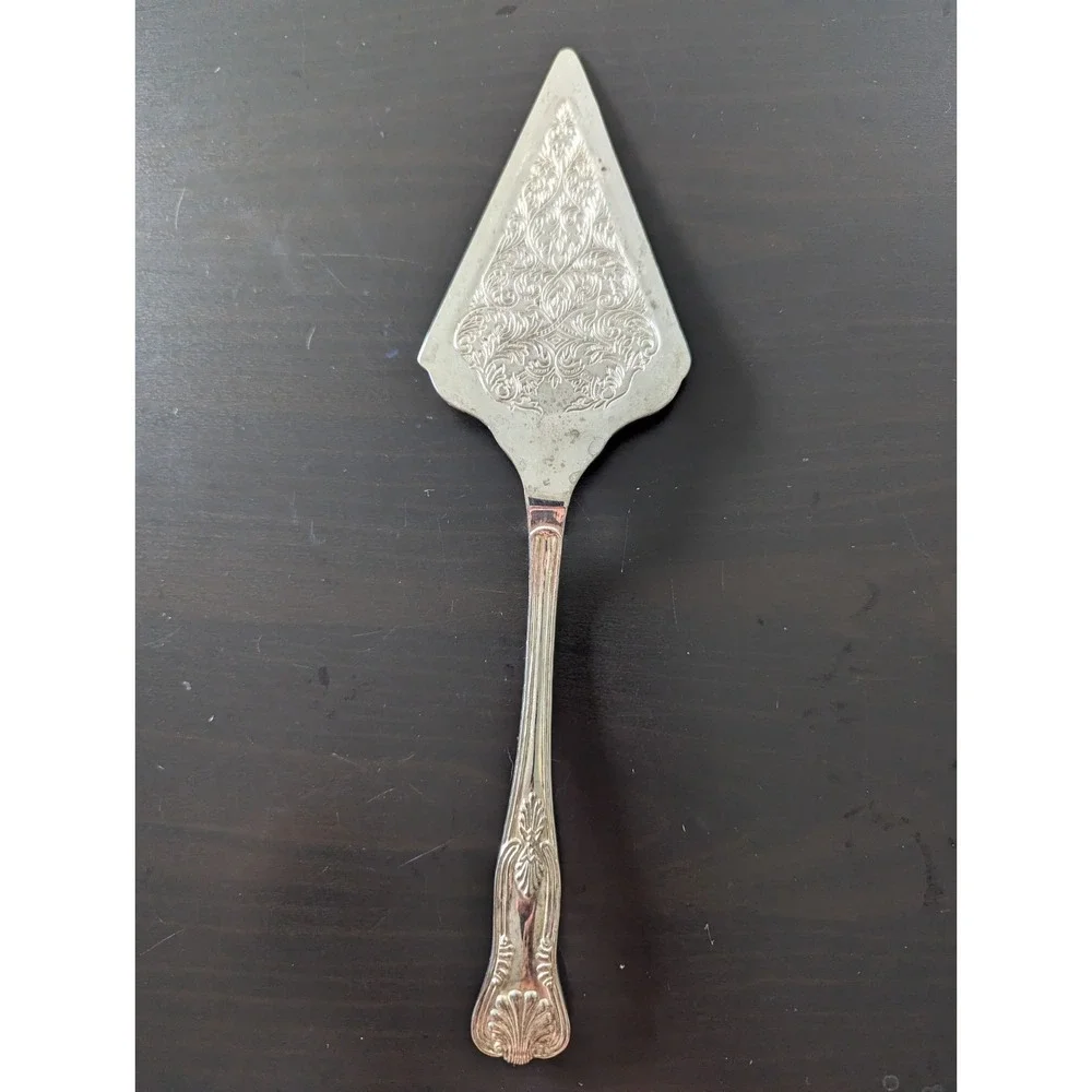 Vtg Silver Tone Plated Wedding Cake Server Triangle Top 12